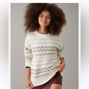 American Eagle Outfitters Women's Patterned Sweater - Cream and Tan